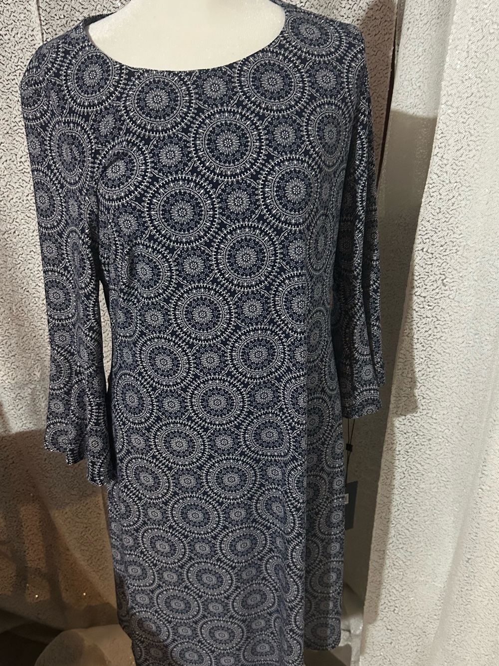 Tommy Hilfiger Navy Blue Printed Long-Sleeve Shift Dress